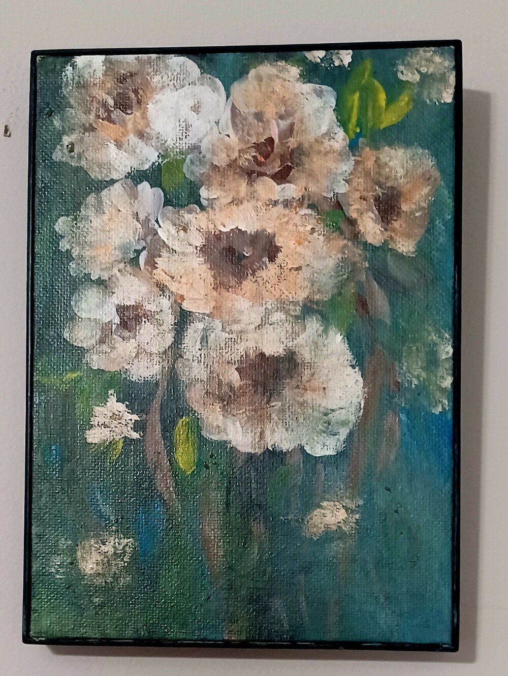 Original Acrylic Floral Painting Canvas Wall Art in White and Green